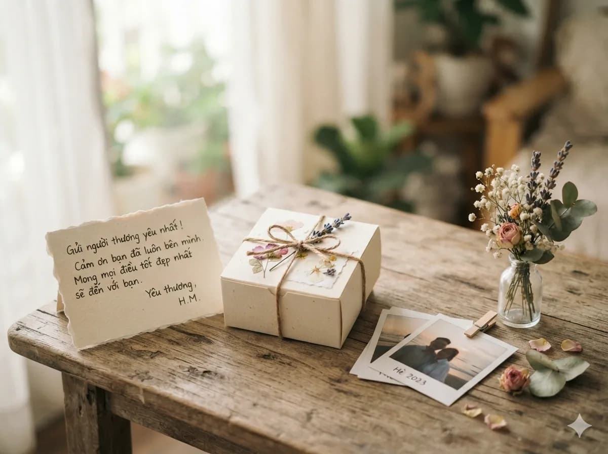Hộp quà sinh nhật handmade tự trang trí cùng thiệp viết tay và ảnh kỷ niệm
